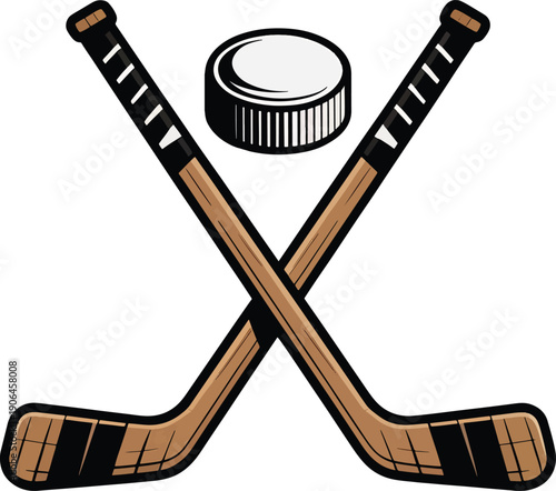 Hockey Sticks and Puck Crossed Sport Symbol