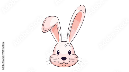 Cute cartoon rabbit head with long ears and big eyes looking directly forward with a friendly and inquisitive facial expression.