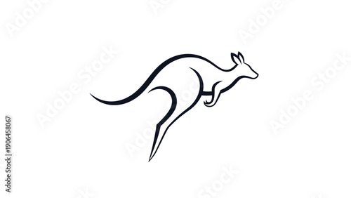 Minimalist black kangaroo silhouette in a jumping pose representing movement, nature, and the unique wildlife of Australia.