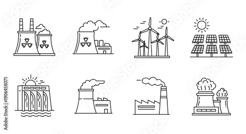 Collection of industrial power plant icons and symbols.