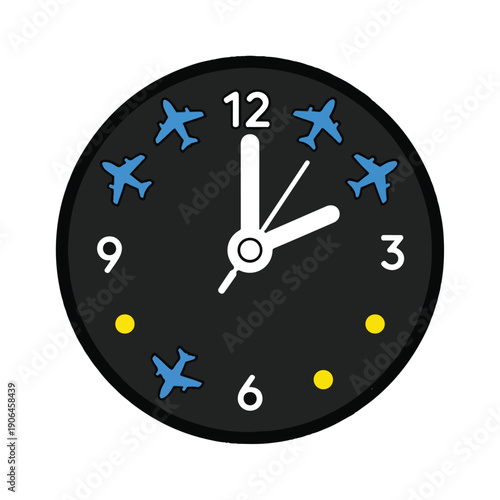 A clock face with airplanes and numbers