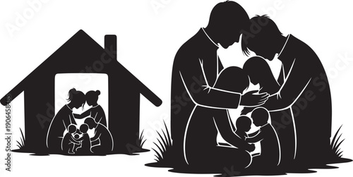 Family and pets in a loving home environment together