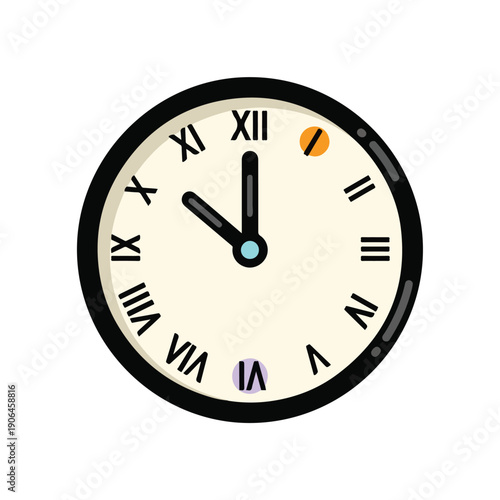 A clock face with Roman numerals and black hands