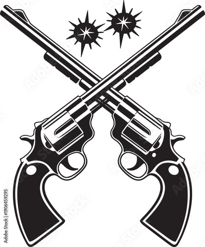 Crossed Revolvers with Bullet Holes Vintage Western Graphic