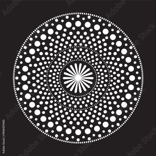 White Dot Mandala on Black Circular Geometric Pattern