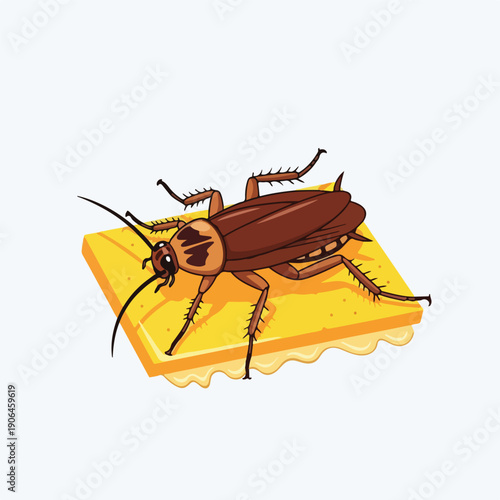 A cockroach on a piece of yellow food