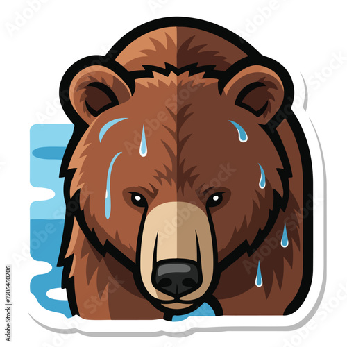 A brown bear with a sad expression and sweat drops