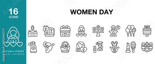 Women Day icon set. Includes women, woman, empowerment, equality, rights and More. Editable Stroke Icon Collection.