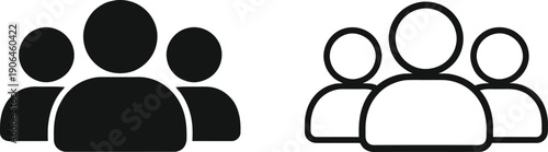 Simple black and white people icons in groups on plain background for design