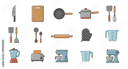 Collection of Kitchen Utensils and Appliances Icons.