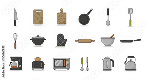 Collection of Kitchen Utensils and Appliances.