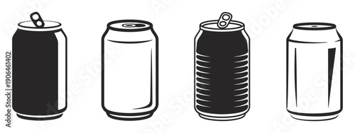 Soda can icon vector illustration in black line, beverage sign and symbol, including soda and juice silhouettes