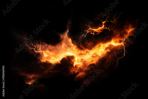 Dramatic Fire Lightning Storm with Dark Clouds