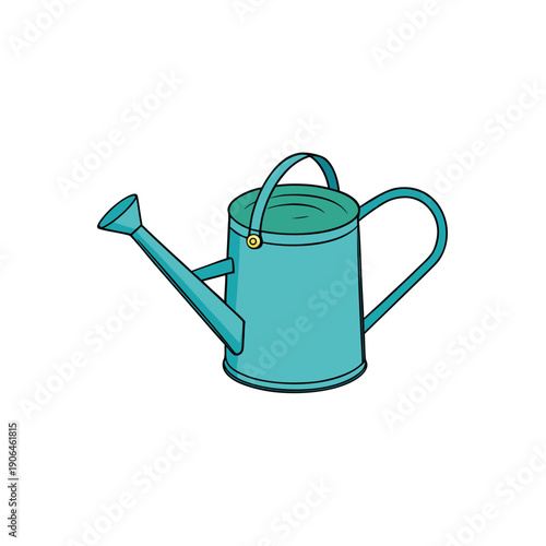 Turquoise watering can vector illustration, garden tool, isolated on white