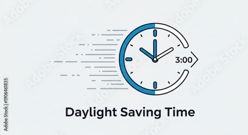 Daylight saving time concept with clock and speed lines illustration