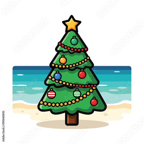 A Christmas tree on a beach