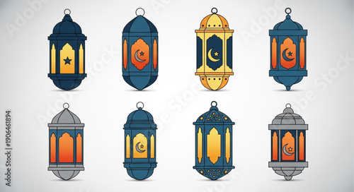 Collection of Islamic Ramadan Lanterns with Decorative Designs.