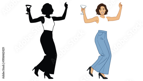 A woman dancing with a cocktail in a fun party atmosphere