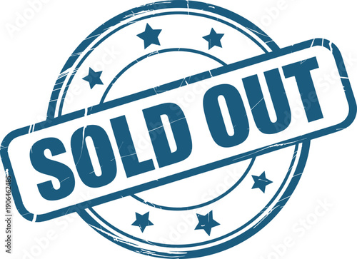 Sold out stamp with stars on white background indicating unavailability