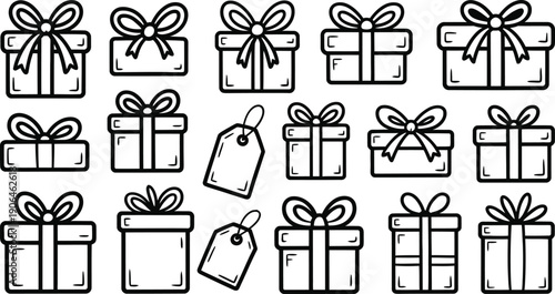 Gift boxes with ribbons and tags for presents holiday shopping and gifting
