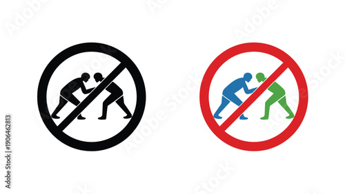 No fighting signs with people in conflict prohibited symbol