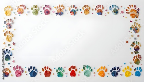 Colorful Animal Footprint Ornament Border Isolated on White Background