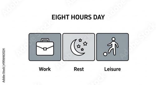 Daily routine icons representing work rest and leisure time