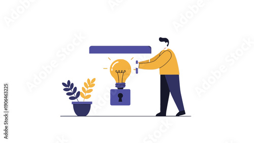 A man unlocking a lightbulb on a webpage with a key
