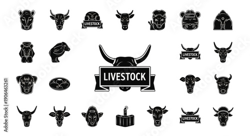 Collection of Livestock Animal Heads and Emblems.