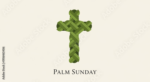 Palm sunday woven palm leaves cross symbol on beige background for christian holiday