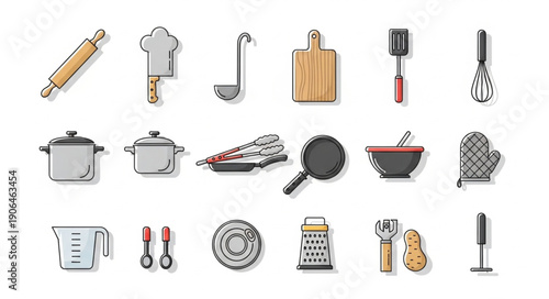 Collection of Kitchen Utensils and Cooking Tools.