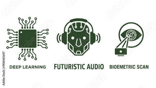 A futuristic illustration of deep learning, audio, and biometric technology concepts