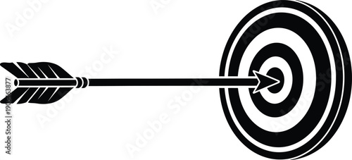Black and white illustration of an arrow hitting a target bullseye