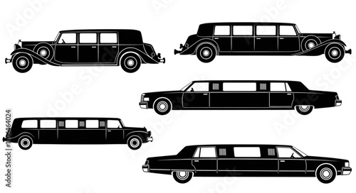 Collection of Limousine Silhouettes Vintage and Modern.