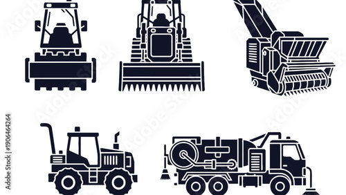 A collection of heavy machinery and construction equipment illustrations