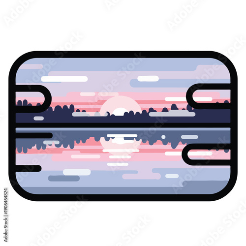 A serene landscape with a sunset over a body of water