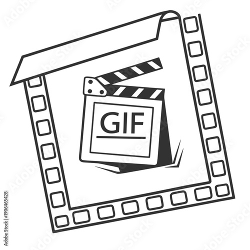 Black and White Film Reel with Clapperboard and GIF Icon
