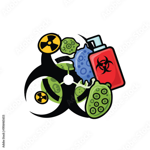 Cartoon biohazard symbol with germs