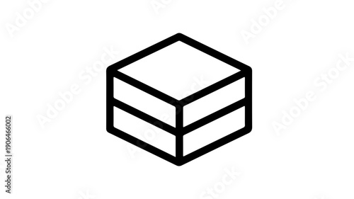 Minimalist black line icon of square petit four cake on white background for baking and dessert concepts