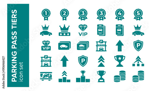 Parking Pass Tiers Pass-Levels VIP-Parking Premium-Pass Parking-Tiers Pass-Hierarchy Tier-Levels Vector Icon Set - Pass Tiers