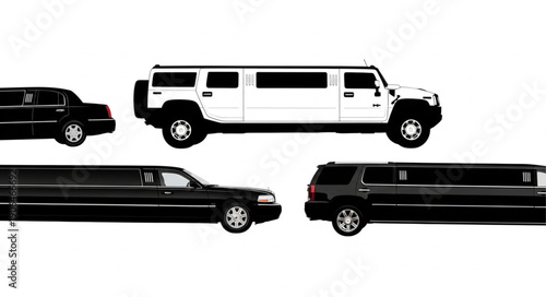 Collection of luxury limousines and SUVs for transportation.