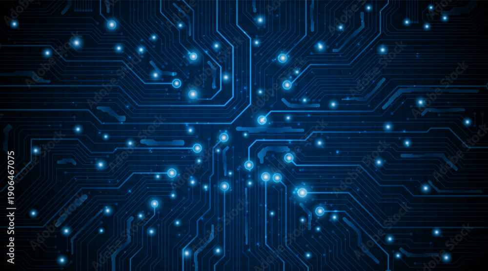 Fototapeta premium Technology circuit board background. Electronic motherboard concept of artificial intelligence engineering. Background of digital data network connectivity.