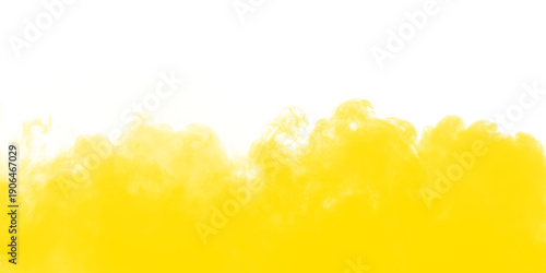 Intense vibrant yellow smoke cloud billows dramatically upward against a stark black background creating abstract visual texture