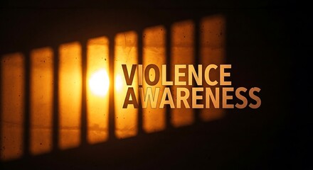 Violence Awareness Concept with Bars of Light and Freedom Symbol
