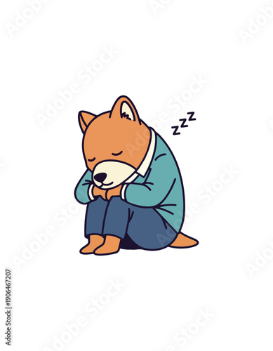 Cartoon fox character sleeping with zzz symbols isolated on black