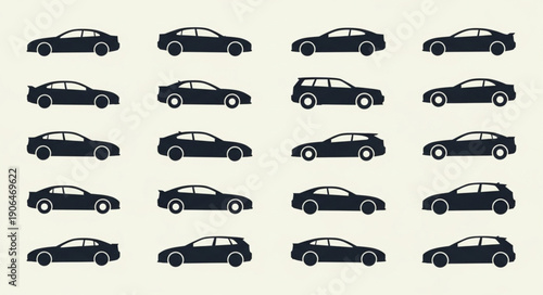 Collection of Modern Car Silhouettes in Various Styles.