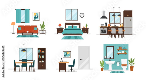 Illustration of Various Home Office Interiors.