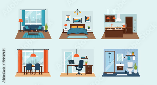 Isometric 3D Room Illustrations of Modern Home.