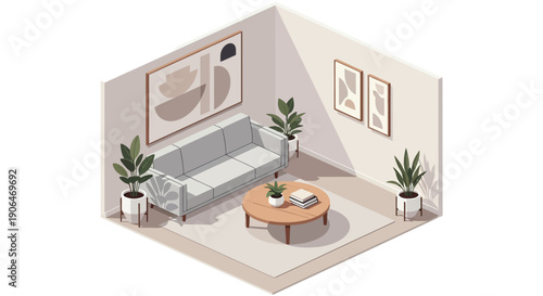 Isometric Living Room Interior Design Illustration.