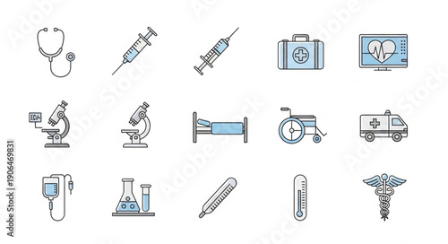 Collection of Medical Icons and Symbols for Healthcare and Science.